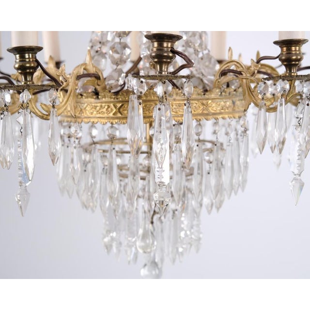 French Antique Crystal and Gilt Bronze 10-Light Chandelier, 1890s For Sale - Image 5 of 11