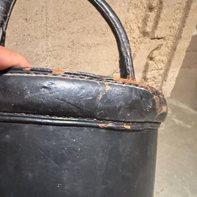 Animal Skin 1910s Art Deco Leather Fire Bucket Catch All Umbrella Holder Hermes Paul Drupre Lafon For Sale - Image 7 of 12