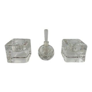 Orrefors Sweden Crystal Candle Holders and Perfume Bottles - Set of 3 For Sale