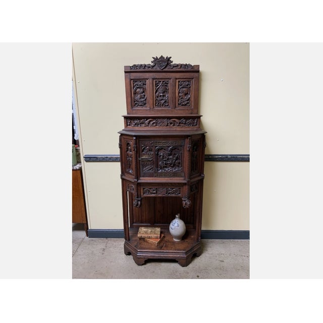 Brown Antique Neo-Gothic Wooden Buffet, 1870 For Sale - Image 8 of 13