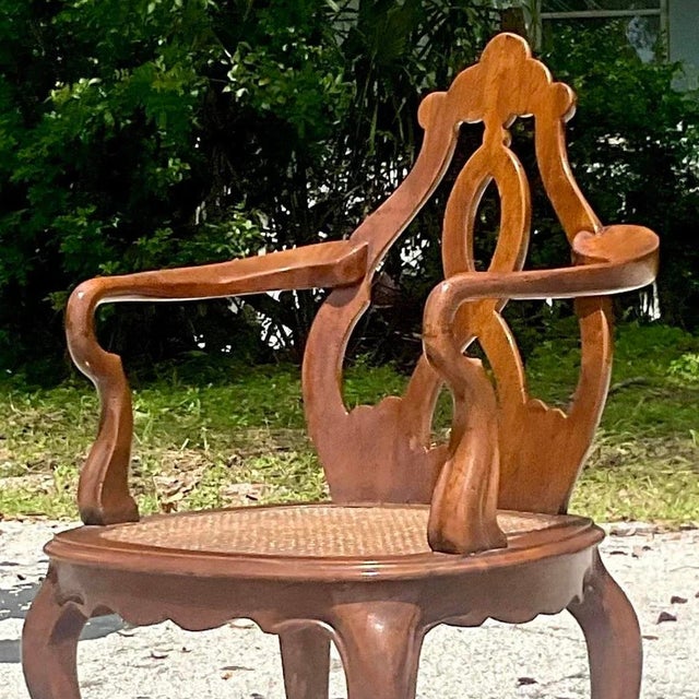 Vintage Boho Italian Fruitwood Venetian Style Cane Chair For Sale - Image 13 of 14