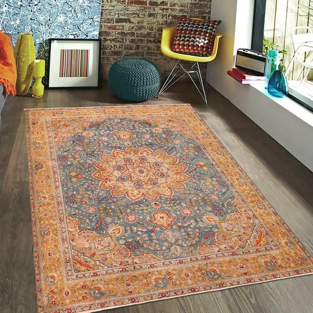 Enhance your living space with this stunning vintage Persian hand-knotted wool rug, a true showstopper that effortlessly...