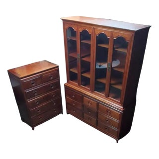 1960s George Zee Rosewood Long Dresser With Glass Hutch and Matching Rosewood Tall Boy - Set of 3 For Sale