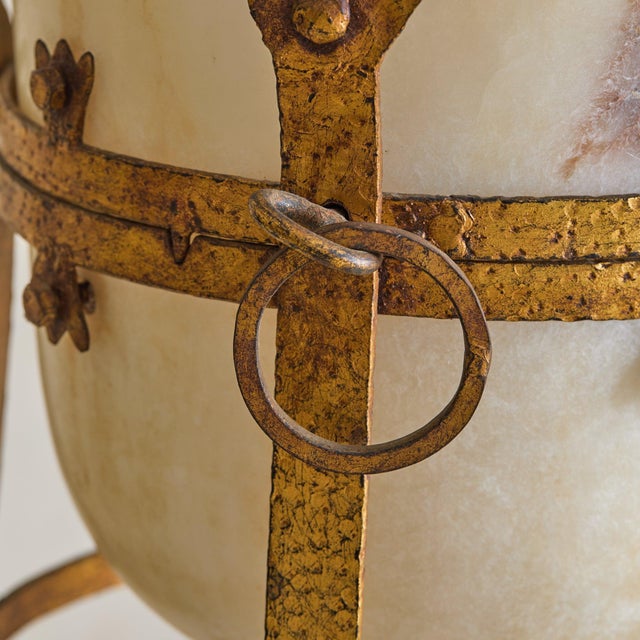 Stone Vintage French Alabaster Vase + Gilt Metal Stand For Sale - Image 7 of 9