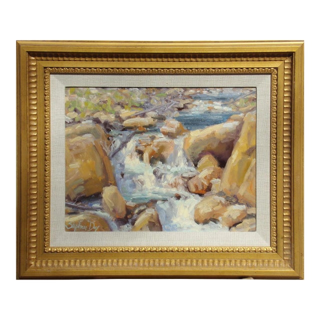 Stephen Day "Mountain Stream" Original Framed Oil Painting on Board C.1990s For Sale