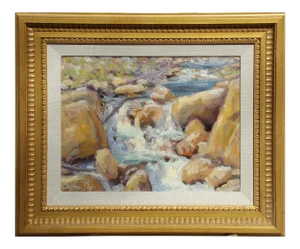 Stephen Day "Mountain Stream" Original Framed Oil Painting on Board C.1990s