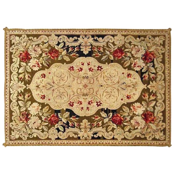 Early 20th Century Antique Portuguese Needlepoint Rug - 6′7″ × 4′8″ For Sale