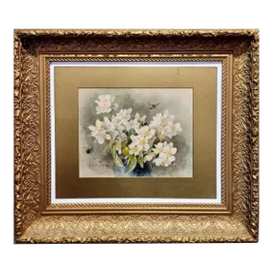 Paul De Longpre -Blossom of Mock Orange Flowers With Bumble Bees-Painting
