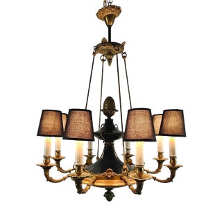 Large Italian Empire Style Chandelier with Tôle and Gilt Bronze Details, 1940s For Sale