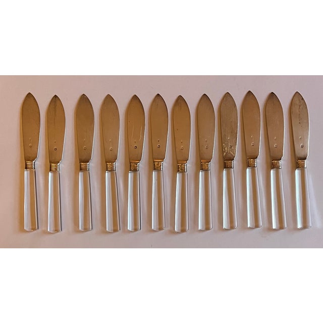 Silver Antique 1920 French Art Deco Jacques & Pierre Cardeilhac Sterling Silver Fruit Knives With Glass Handles - Set of 12 For Sale - Image 8 of 14