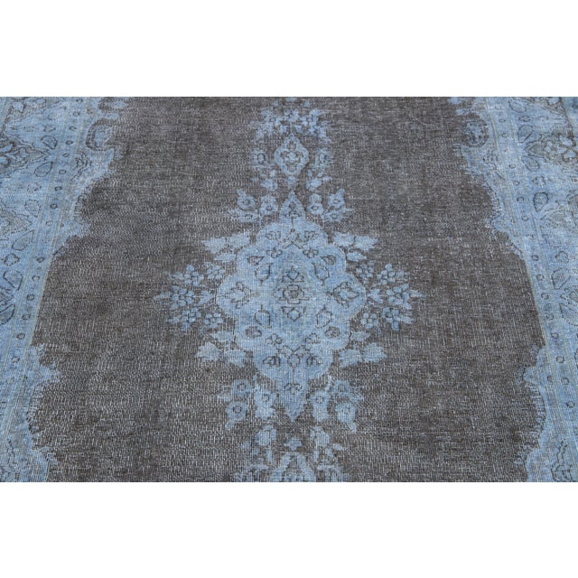 Handmade Blue and Gray Persian Overdyed Wool Rug With Rosette Motif 4 X 7 For Sale - Image 9 of 10