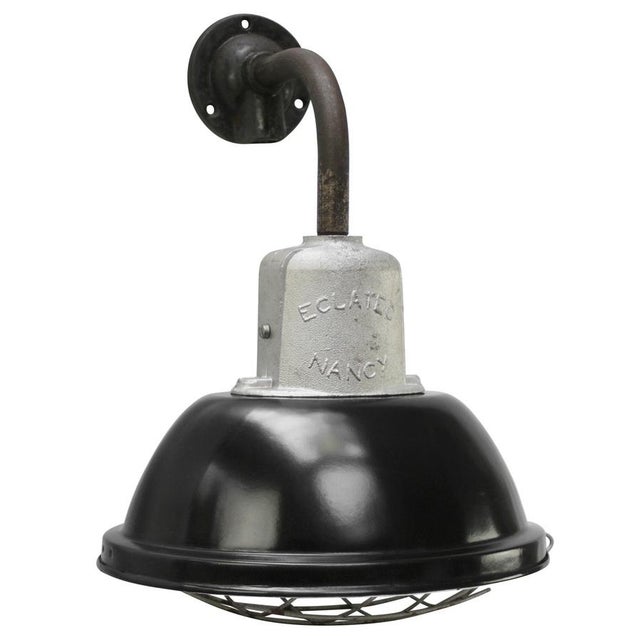 Vintage Industrial French Black Enamel Factory Wall Light For Sale - Image 11 of 11