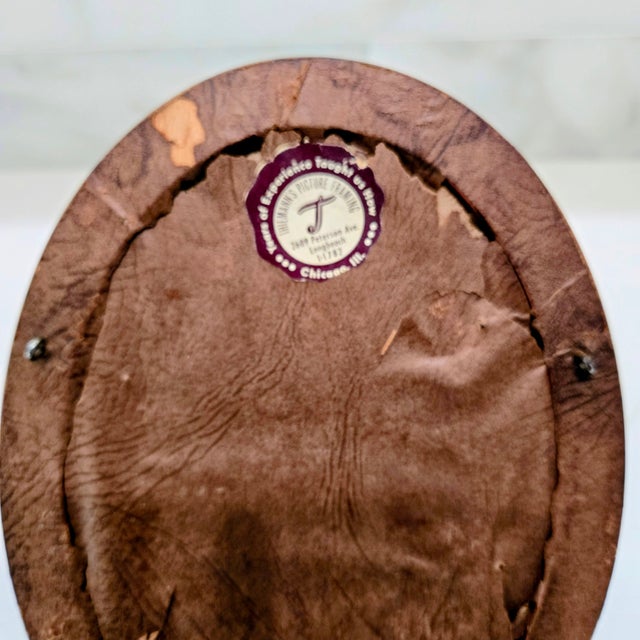 Burgundy Mid 20th Century Hand-Painted Porcelain Portrait Plaque After Titian’s “La Bella” in Velvet & Gilt Oval Frame With Stand For Sale - Image 8 of 9