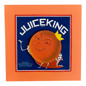 Original Vintage Juice King Orange Crate Label, Matted - EUC
