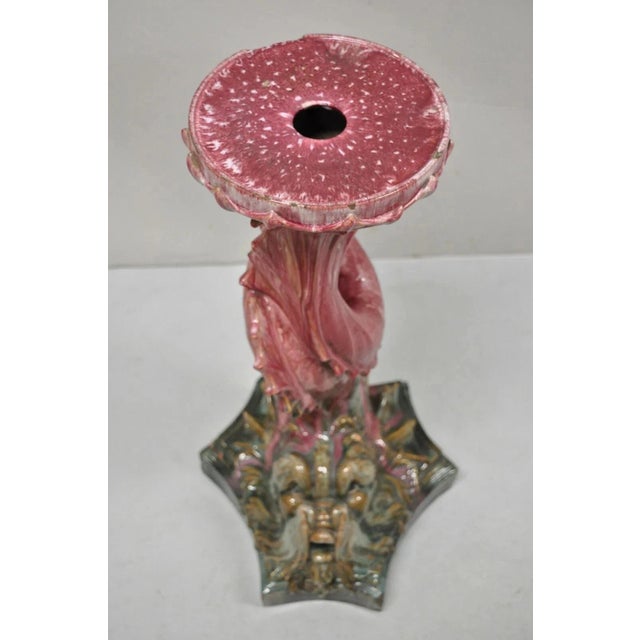 Majolica Antique Majolica Terracotta Pottery Dolphin Serpent Pink Plant Stand Pedestal For Sale - Image 4 of 12