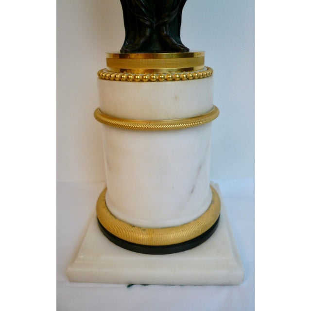 Pair French Directoire Bronze and Marble Neo-Classical Figural Candelabra For Sale - Image 9 of 12