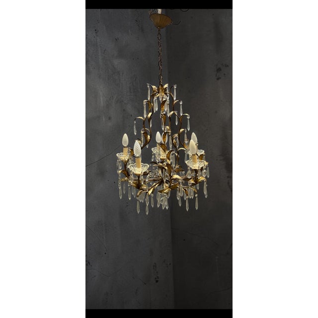 Metal Italian Florentine Tole Chandelier, Italy, 1950s For Sale - Image 7 of 12