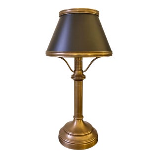 Chapman & Myers for Visual Comfort Brass Library Table Lamp With Black Metal Shade For Sale