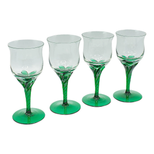 Set of 4 Vintage Aperitif Glasses, French, Blown Glass, Spirit Flutes, Art Deco