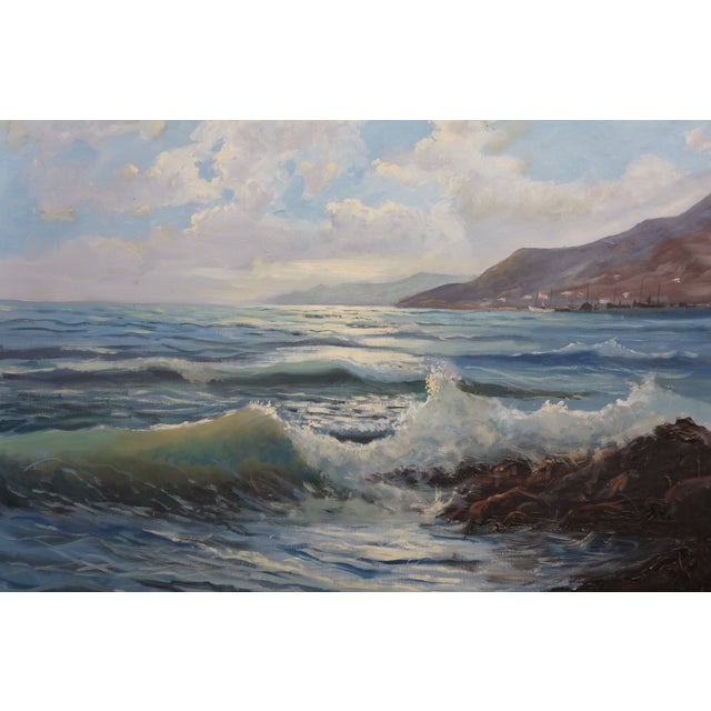 Vintage v Blanch Costa Brava Spanish Coastal Seascape Oil Painting 37" For Sale - Image 4 of 12