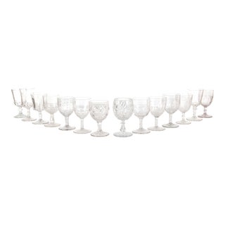 Set of 14 Mismatched Pressed Glass Goblets For Sale