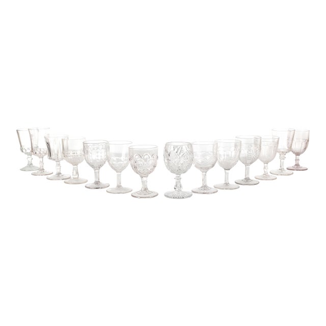Set of 14 Mismatched Pressed Glass Goblets For Sale