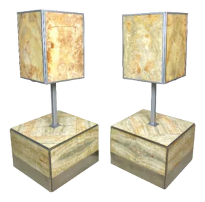 Alabaster Side Table & Lamp by Tommaso Barbi, Italy, 1970s, Set of 2