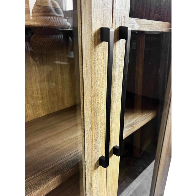 Late 20th Century Mod Vintage Elm Wood Glass Display Cabinet For Sale - Image 5 of 8