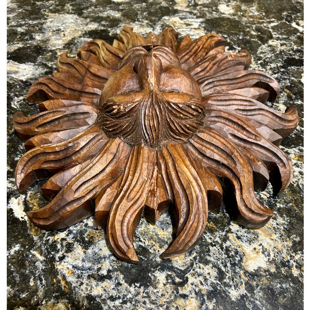 Large Mid 20th Century Hand-Carved Wooden Sun Face Plaque For Sale In South Bend - Image 6 of 6