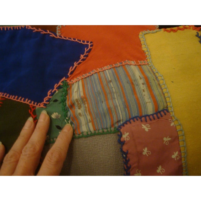 Embroidered Velvet Crazy Quilt Folk Art Textile Blanket For Sale - Image 10 of 13