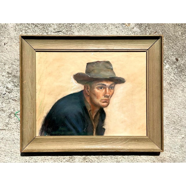 Vintage Boho Original 1956 Pastel Oil Painting on Paper For Sale - Image 4 of 6