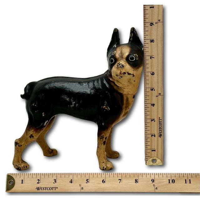 Hard 2 Find Vintage 1930s Hubley Manufacturing Co. Brown Painted Boston Terrier Cast Iron Dog Doorstop For Sale - Image 18 of 18