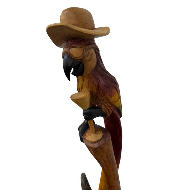 Folk Art Vintage Folk Art Wood Sculpture Parrot Hand Carved & Painted 41” For Sale - Image 3 of 12