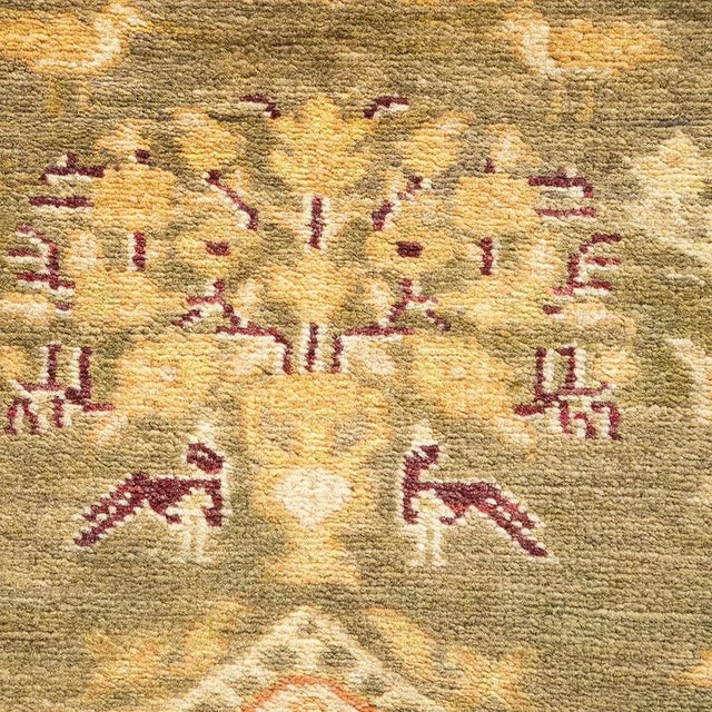Traditional Mogul Collection Hand-Knotted Area Rug - Green 9' 4" x 12' 2" For Sale - Image 3 of 4