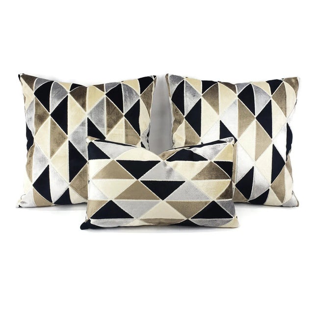 Textile Tova in Blackstone Geometric Velvet Pillow Cover For Sale - Image 7 of 8
