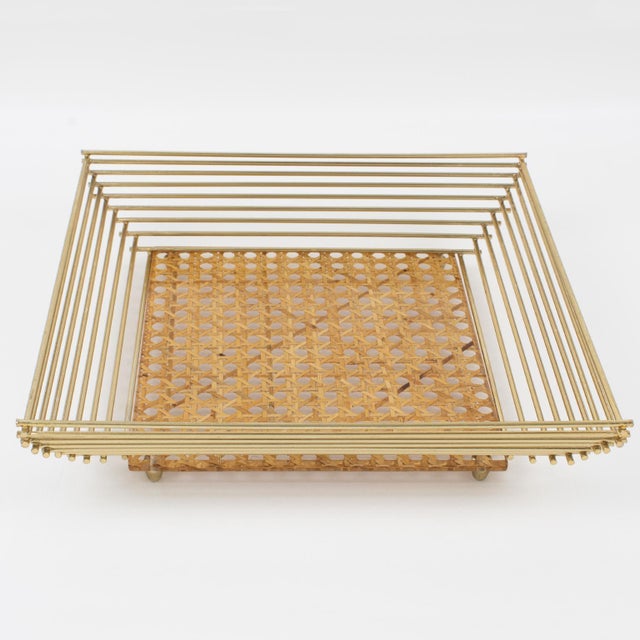 Italian Lucite, Rattan and Brass Barware Serving Tray, circa 1970 For Sale In Atlanta - Image 6 of 10