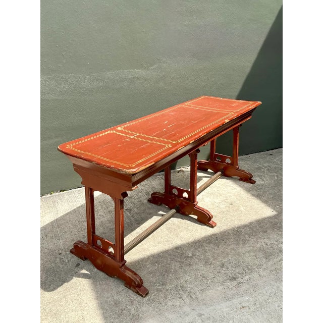 Brick Red Vintage Rustic Red Wood Console Table For Sale - Image 8 of 12