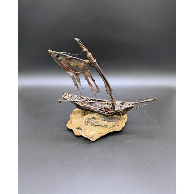 Vintage Brutalist-Styled Copper Shipwrecked Sailboat: After Jim Lewk For Sale - Image 9 of 10