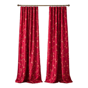 1 Pair Embroidered Silk Draperies With Floral Vine