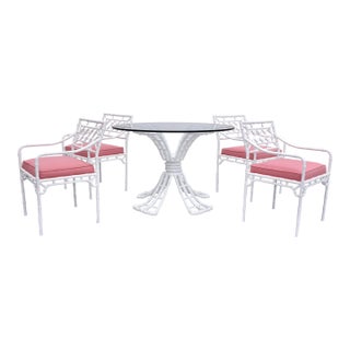 1960's Metal Powder Coated Faux Bamboo Dining Table & Chairs Set For Sale