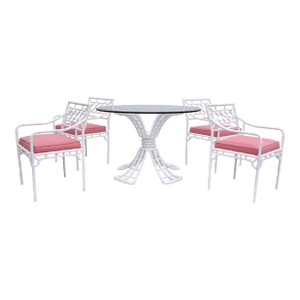 1960's Metal Powder Coated Faux Bamboo Dining Table & Chairs Set