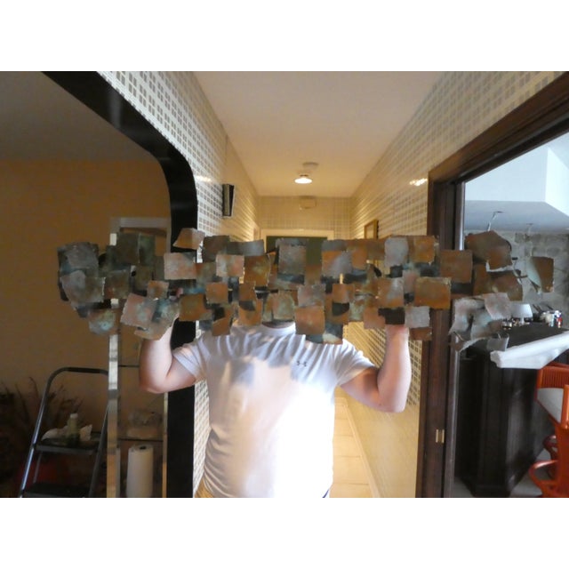 Large Torch Cut Brutalist Wall Sculpture Manner of Tom Greene Unsigned sold as found in vintage condition.