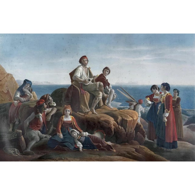 Monumental 19th century French chromolithograph titled “L’Improvisateur”, after the celebrated Romantic painter Léopold...