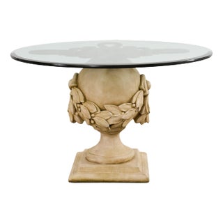 Neoclassical Cast Stone Garden Ball Finial Glass Dining Table For Sale