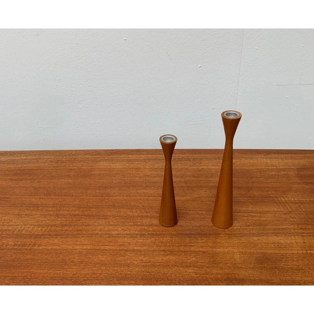 Brown Vintage Danish Teak Candleholders, Set of 2 For Sale - Image 8 of 18