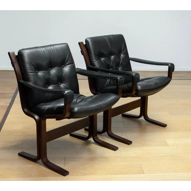 Set of Siesta Dining or Desk Chairs in Black Leather by Ingmar Relling Westnova for Westnofa, 1960s For Sale - Image 3 of 11