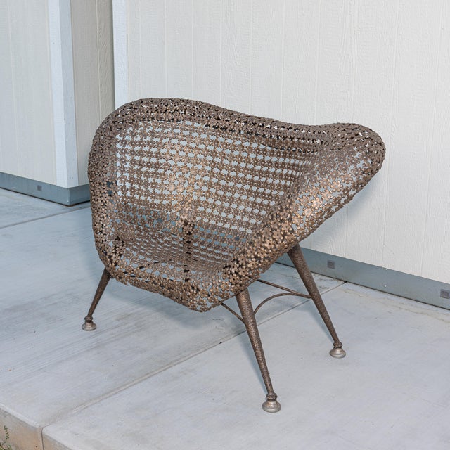 Raymond Moralès Attributed Fauteuil À Corbeille Sculptural Bronzed Steel Lounge Chair, 1990s For Sale - Image 9 of 16
