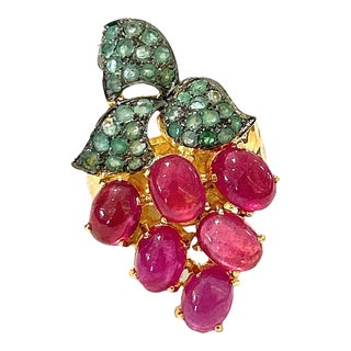 Bochic “Orient” Pearl & Multi Sapphire Vintage Cluster Ring Set 18k & Silver Size 9.5 For Sale