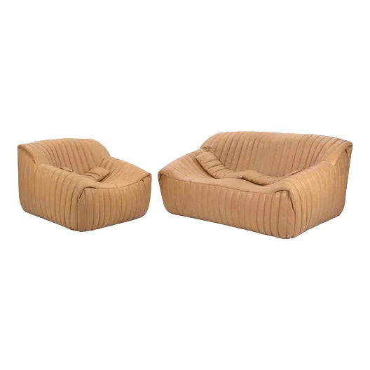 Leather Sandra Armchair and Two Seater Sofa from Cinna, Italy, 1980s, Set of 2 For Sale