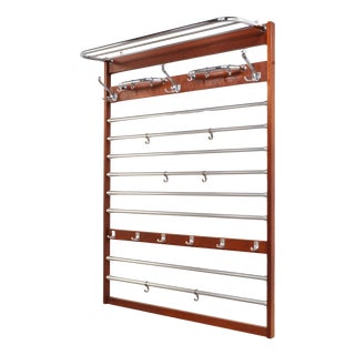 Large Mid-Century Mahogany Wall Coat Rack, 1960s For Sale
